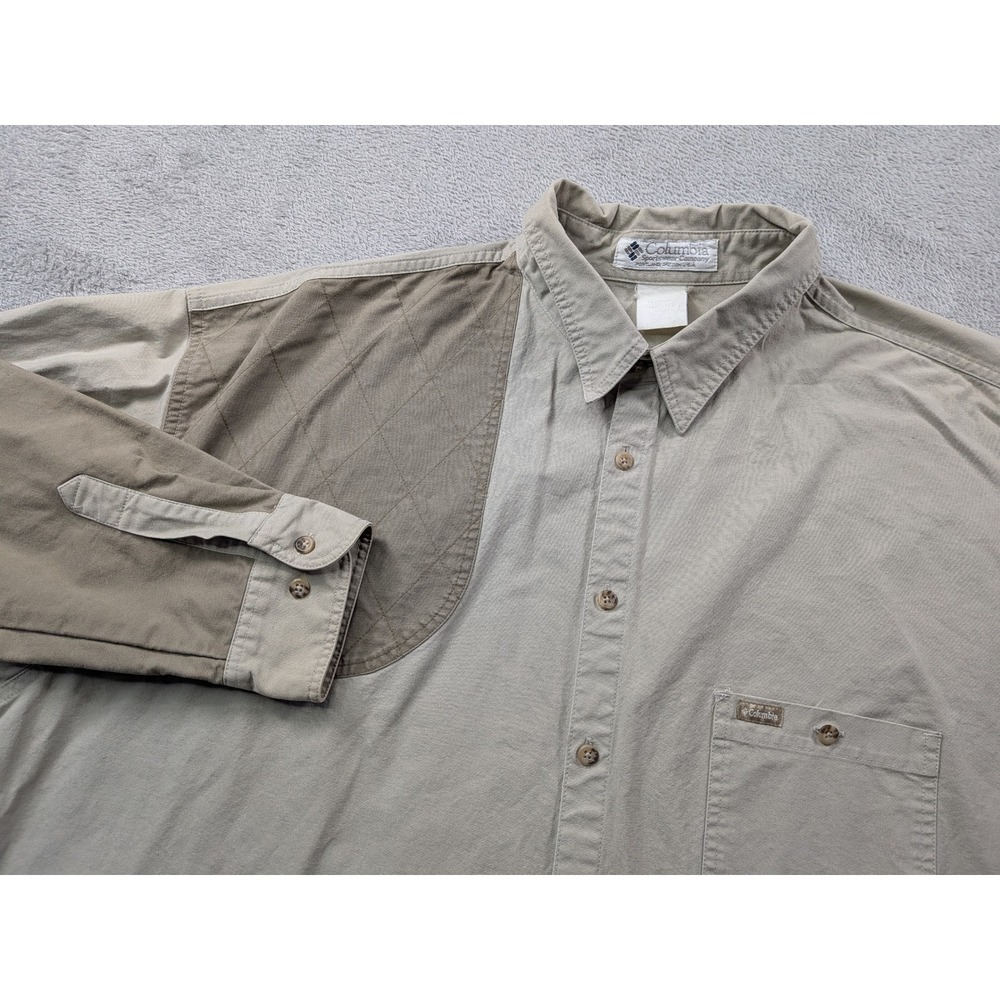 Columbia Mens Size XL Long Sleeve Button Up Shirt Tan Khaki Shooting Field